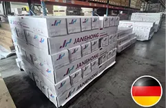 Palletized silicone cartons wrapped for delivery to Germany