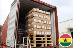 Loaded silicone product cartons in container for Ghana