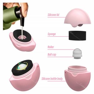 Detailed breakdown of the Coolnice silicone sunscreen applicator, including sponge, roller, and silicone lid components
