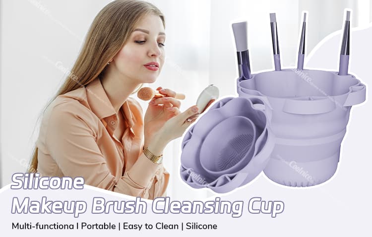 Silicone Makeup Brush Cleansing Cup with Brush Slots and Textured Base