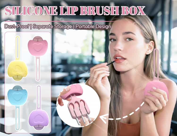 Multi-color Silicone Lip Brush Box with Dust-Proof, Portable Design for Separate Brush Storage