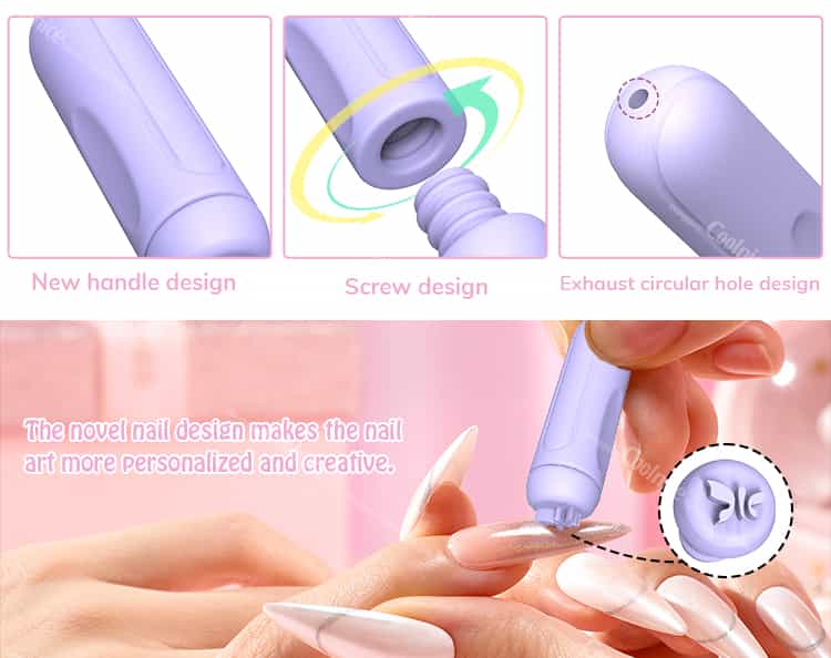 Silicone nail stamp pen with new handle, screw-in design, and circular exhaust hole for improved precision and user comfort