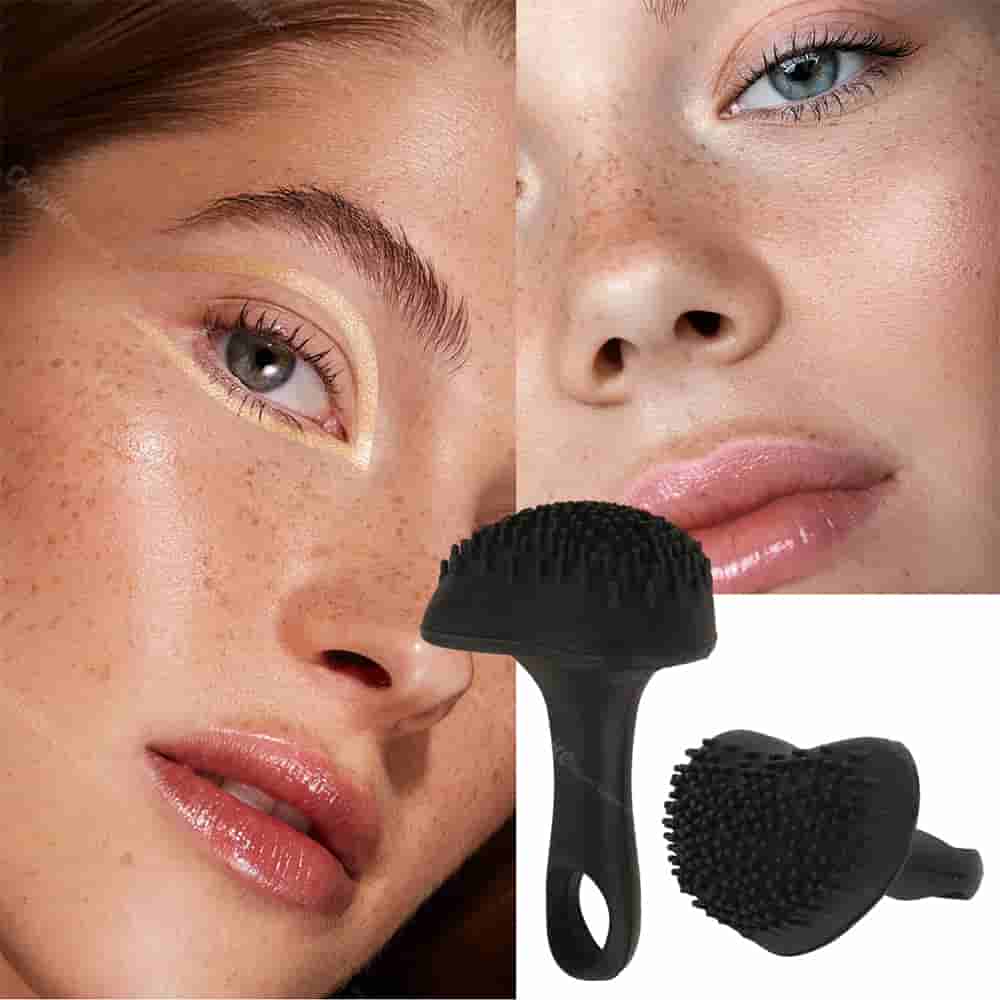 Demonstration of silicone freckle stamp used on face