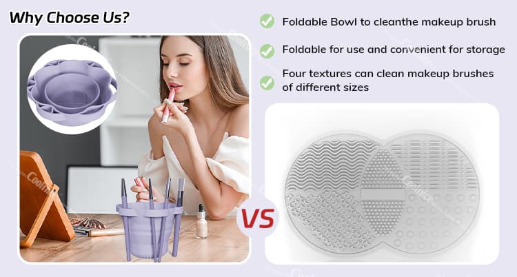 Comparison between foldable silicone makeup brush cleansing cup and traditional brush cleaning pad
