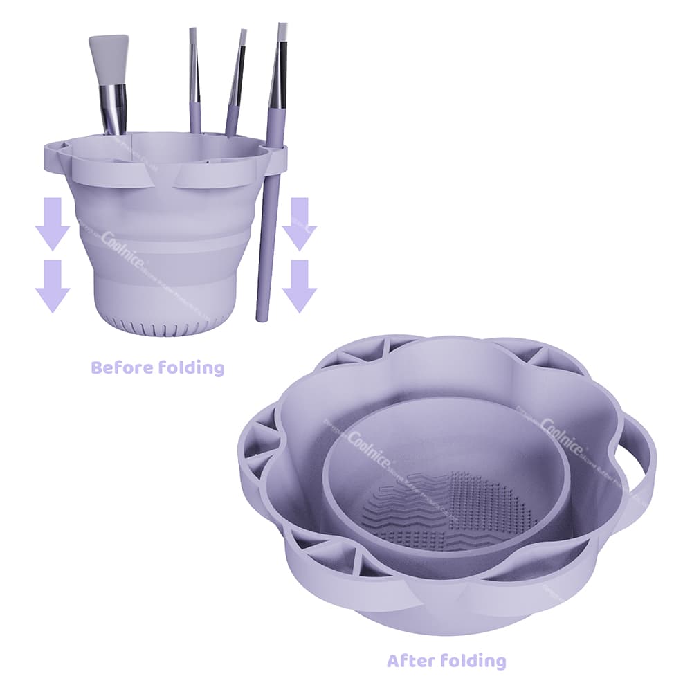 Multiple brushes inside foldable silicone cleaning cup