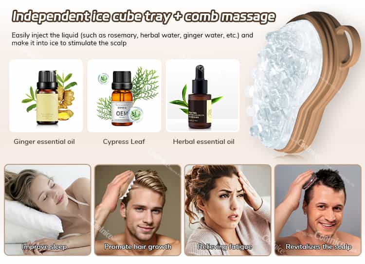 Silicone ice massage comb with essential oil tray for scalp therapy