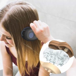 Woman Using Cold Compress Tool on Dry Hair