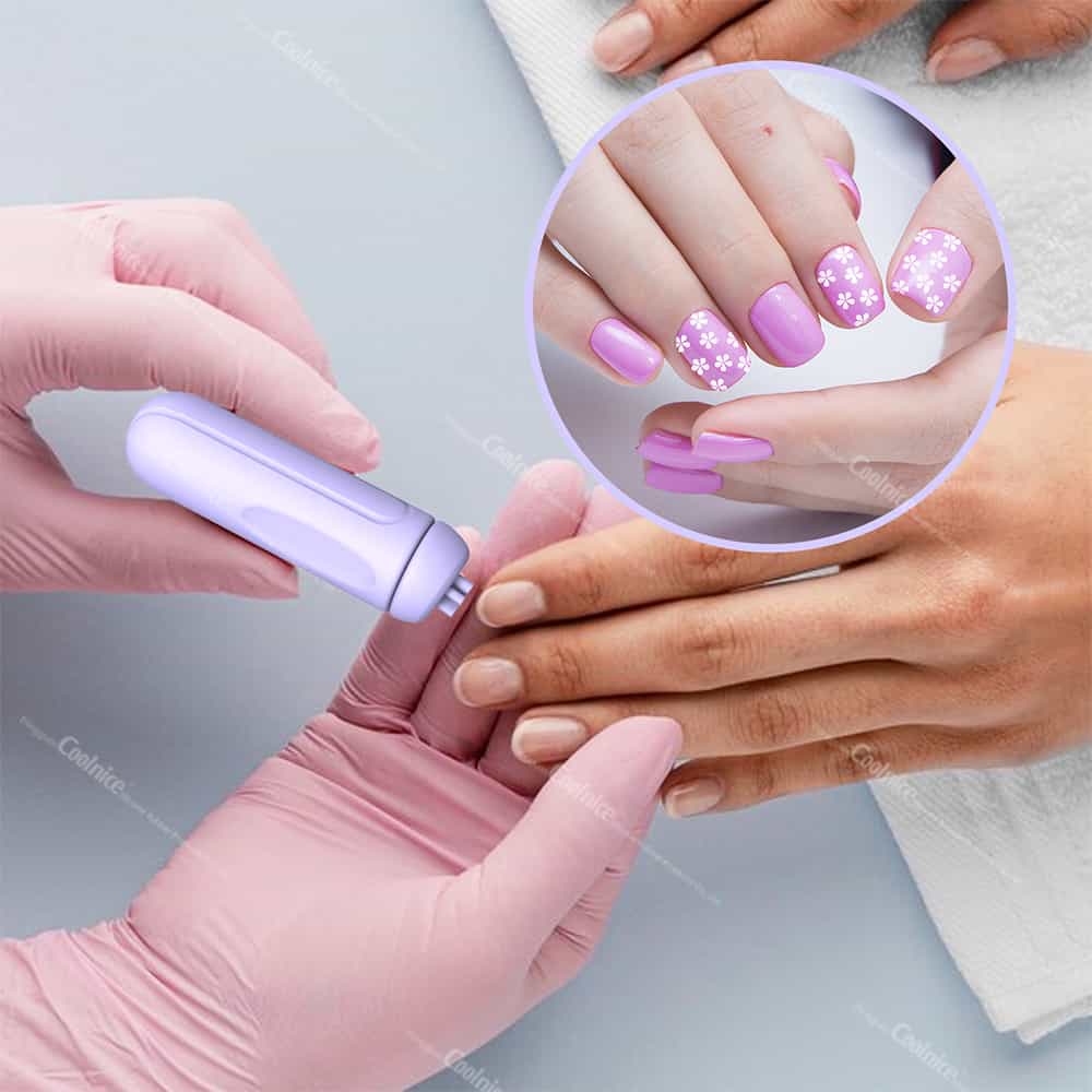 Nail Art Stamper Tool Applying Floral Designs on Nails