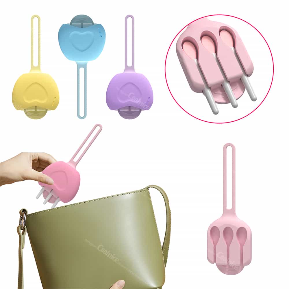 Compact silicone lip brush holder in yellow, blue, purple, and pink, designed to store brushes neatly and prevent cross-contamination.