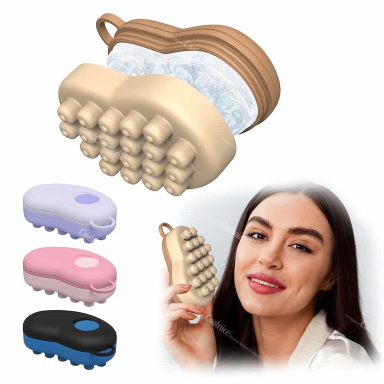Silicone ice scalp massage tool with bristle detail and user holding product