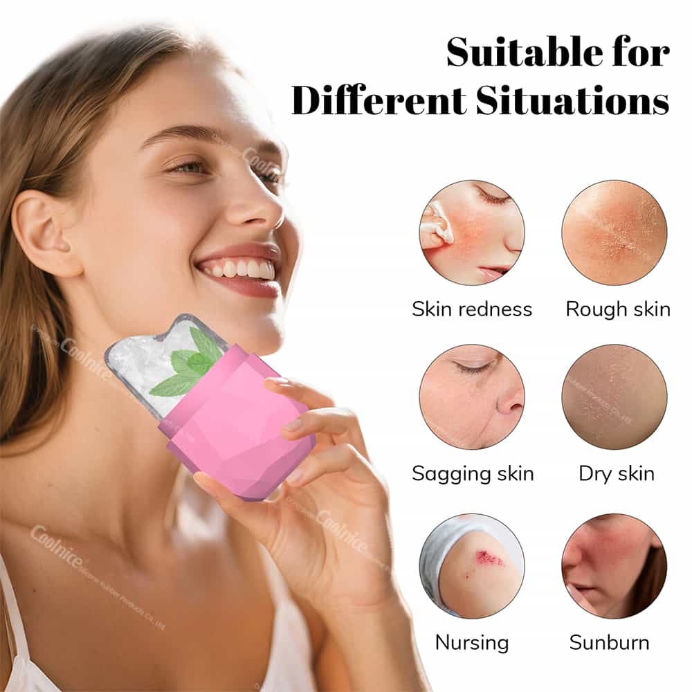 Woman using silicone ice roller for different skin concerns