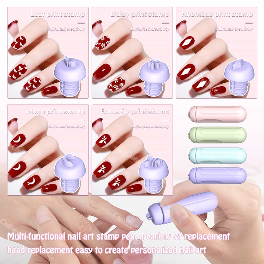 Silicone Nail Art Stamp Pen with Multiple Pattern Heads for Custom Nail Design