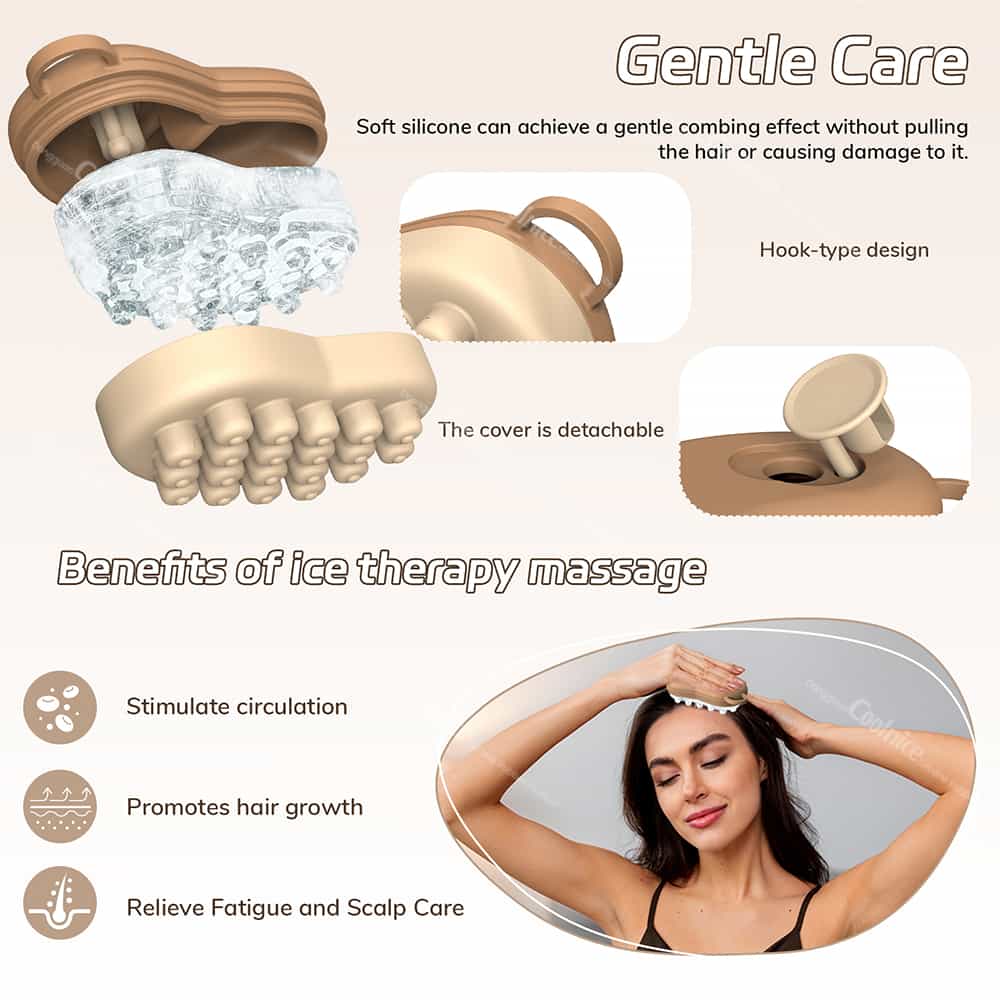 Silicone ice scalp massage tool with soft comb design and ice therapy benefits