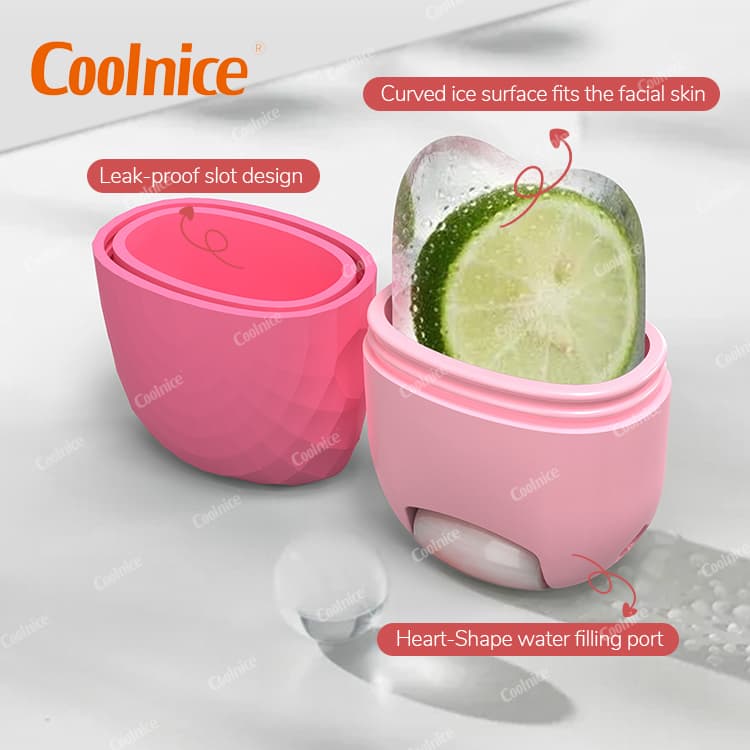 Pink silicone ice roller with leak-proof design and curved ice surface