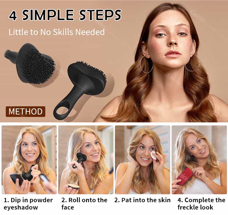Silicone freckle pattern tools in four colors with model makeup effect