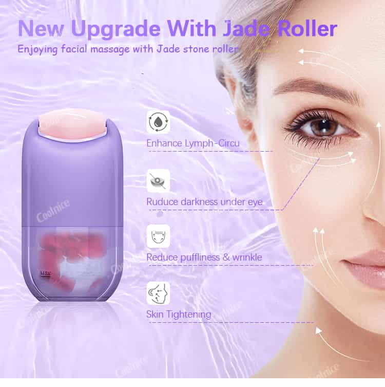 Ice face roller with jade roller attachment – improves lymphatic drainage and reduces puffiness