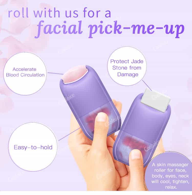 Coolnice ice roller for face being held in hand, highlighting comfort and skin massage benefits