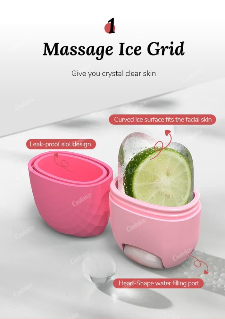 Silicone ice roller with curved surface, heart-shaped filling port, and leak-proof slot