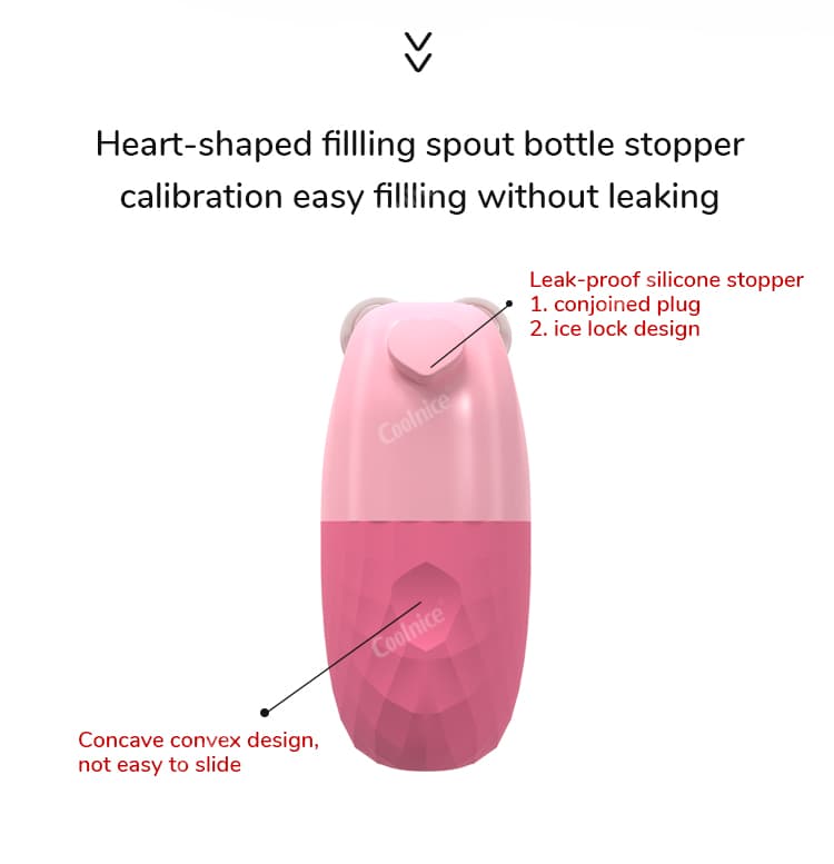 Coolnice silicone ice roller with leak-proof heart-shaped stopper and anti-slip grip design