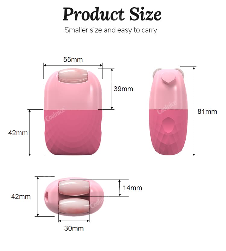 Coolnice silicone ice roller with detailed size measurements in millimeters