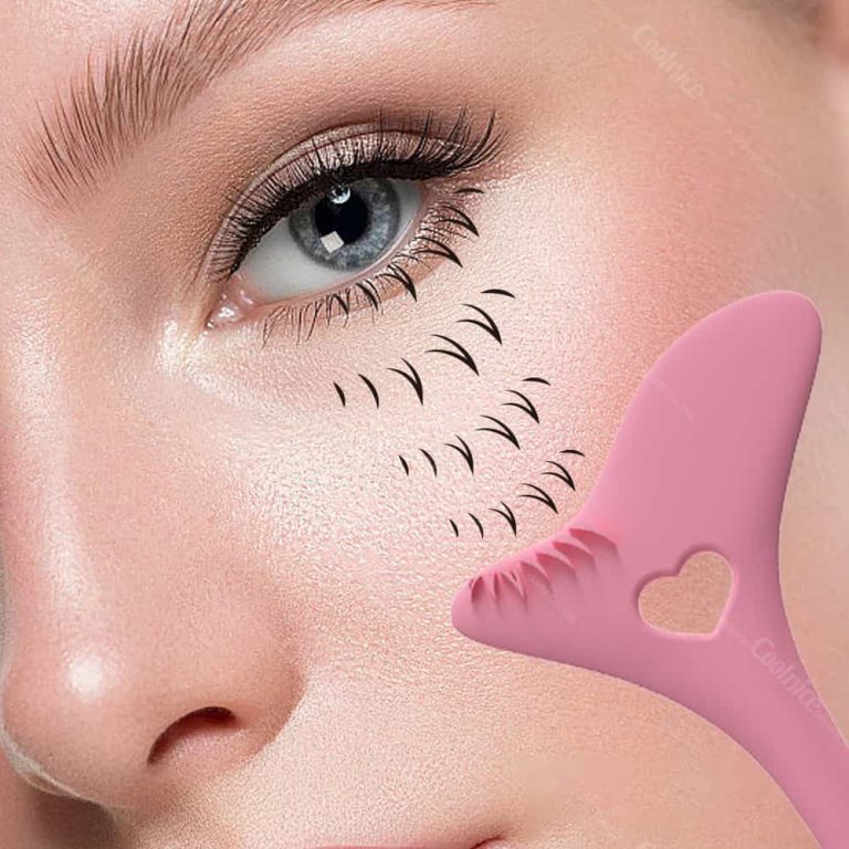 Silicone eyeliner stencil tool used for creating lower lash line effect.