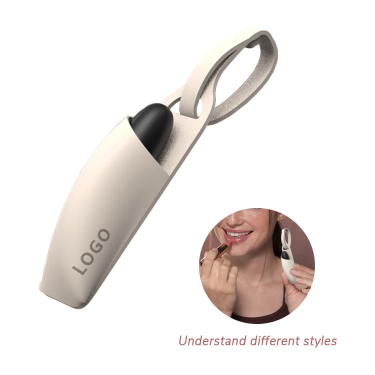 Silicone lipstick case with loop strap, designed for travel convenience.