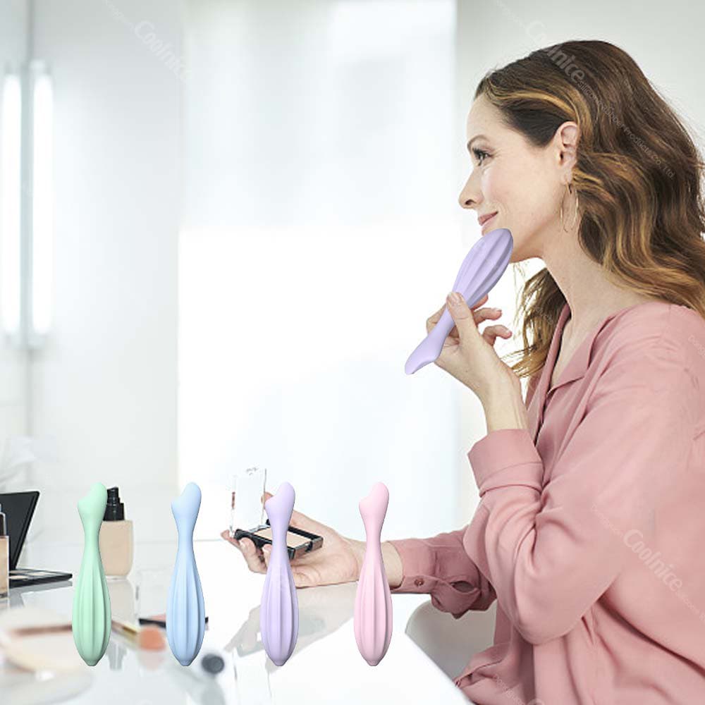 Woman using silicone facial massage scraper in daily routine