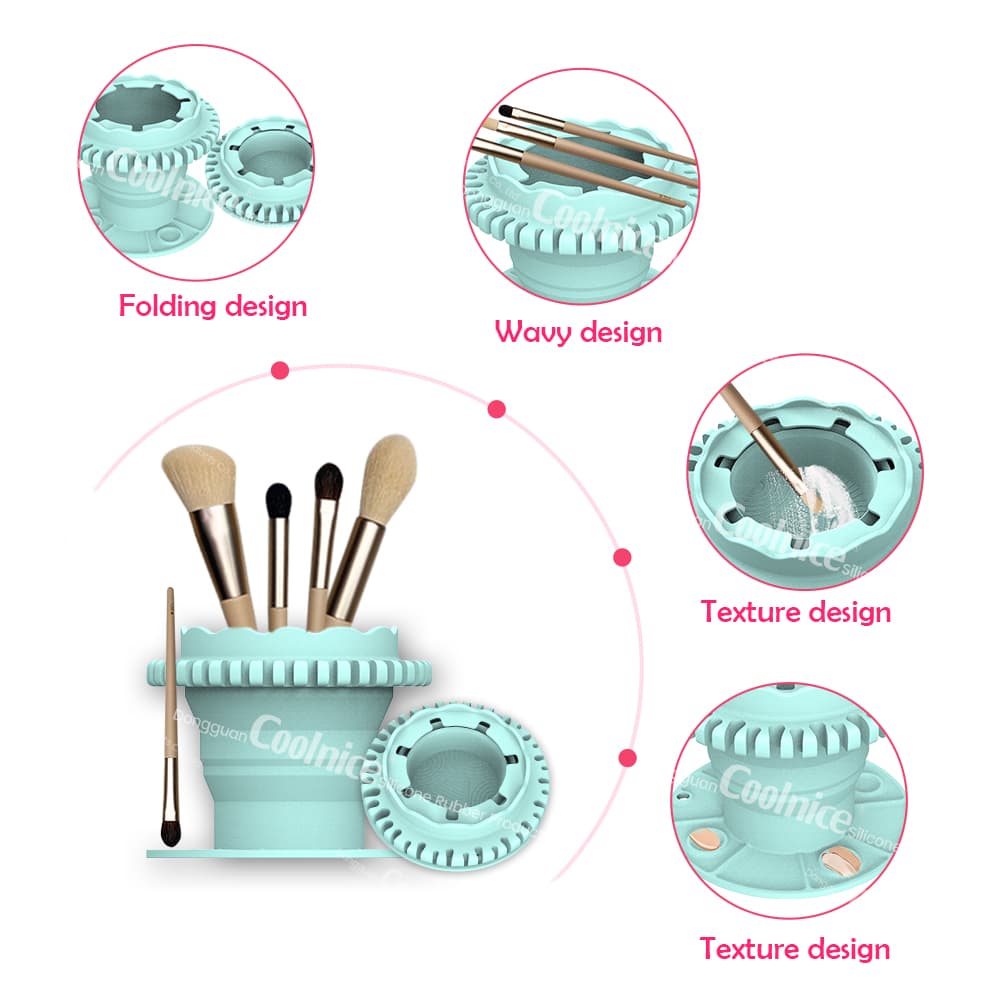 Collapsible silicone brush cleaning holder with texture design