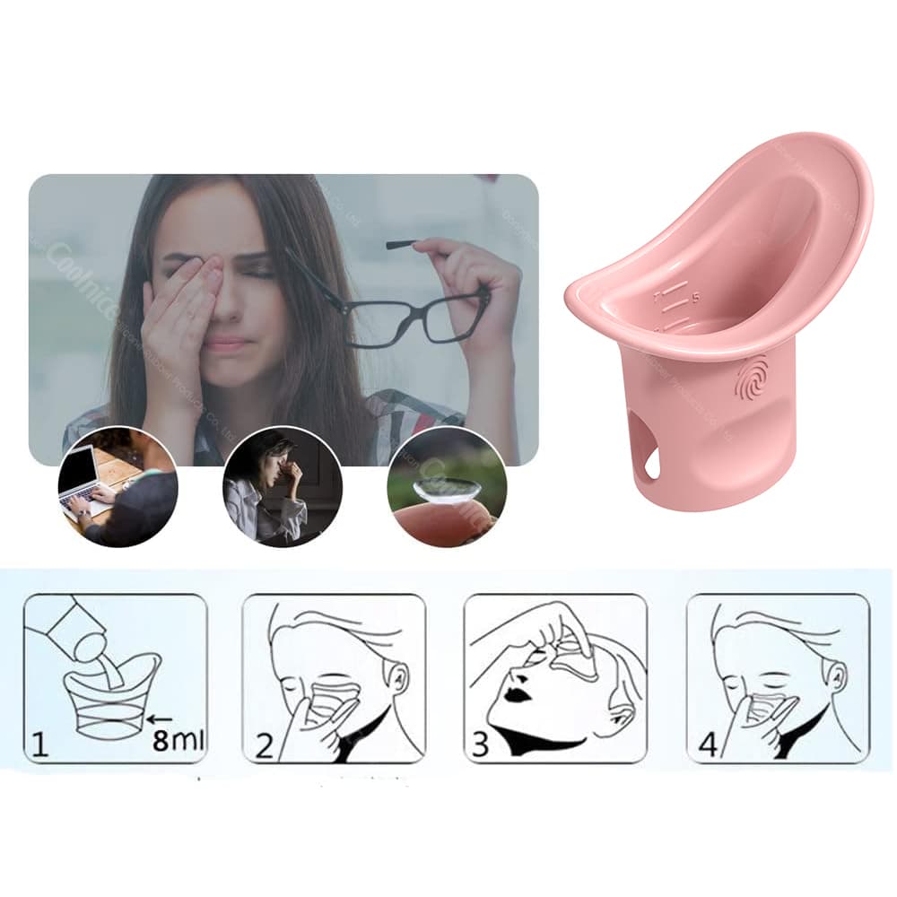 Woman smiling while using silicone eye wash device