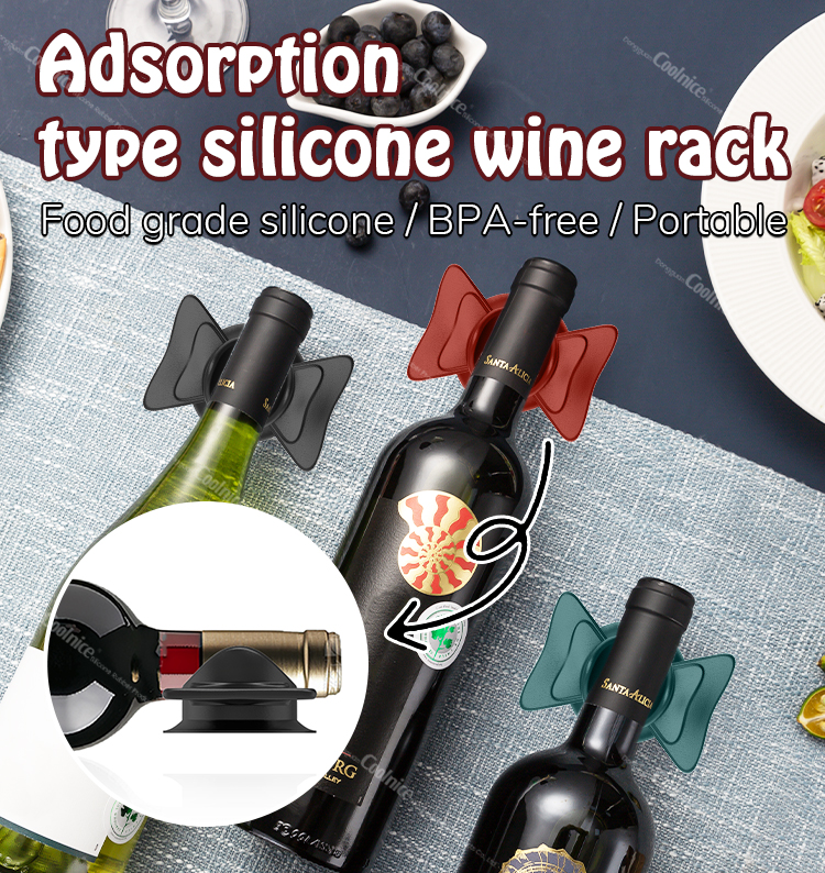 Silicone wine rack with multiple bottles in use on dining table