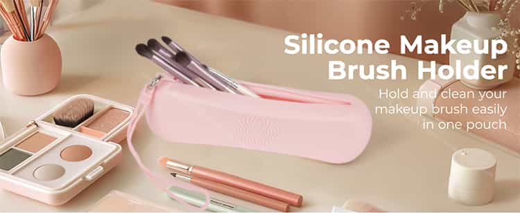 Silicone makeup brush holder with brushes inside