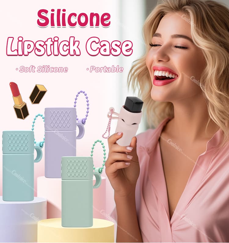 Silicone lipstick case with chain, soft silicone portable lipstick holder