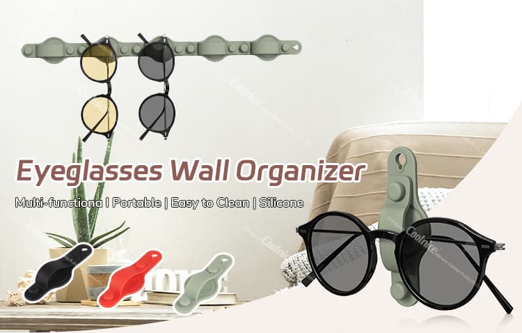Multi-functional silicone eyeglasses wall organizer, perfect for storing sunglasses and eyeglasses, available in different colors.