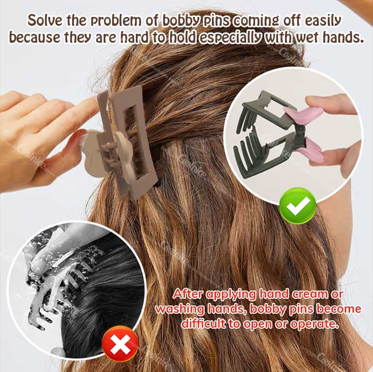 Styling collage showing silicone heart clip covers used in multiple hairstyles for added decoration.