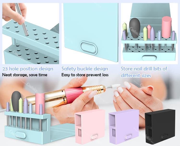 23-Hole Silicone Nail Drill Bit Holder with Safety Buckle