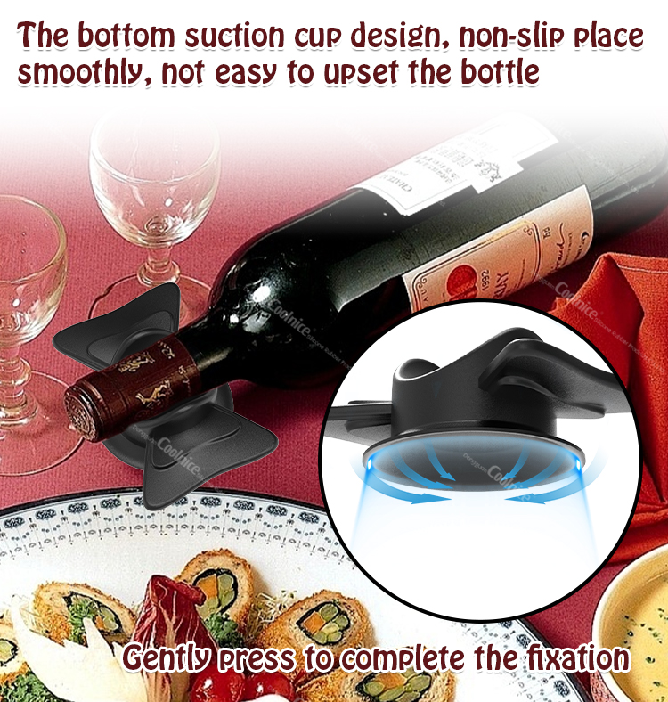Non-slip suction cup wine rack fixing a bottle on dining table