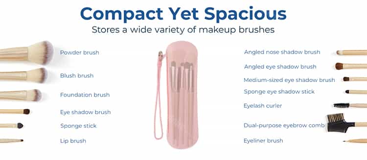 Compact silicone makeup brush case with multiple brush types