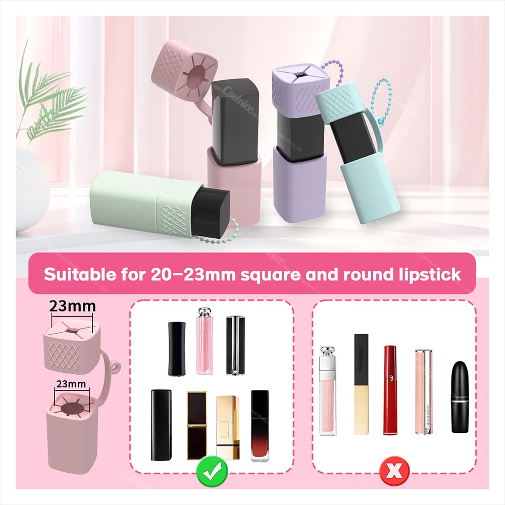 Silicone lipstick holder case for 20-23mm square and round lipsticks