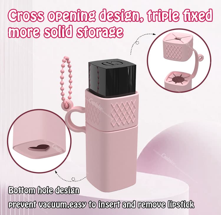Cross opening silicone lipstick case with bottom hole design