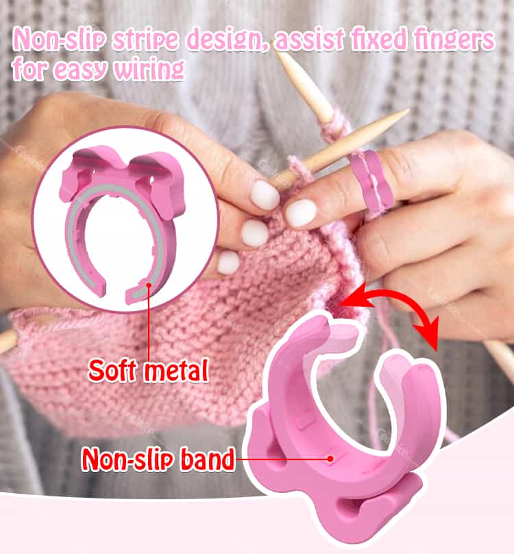 Non-slip silicone crochet ring with soft metal insert
