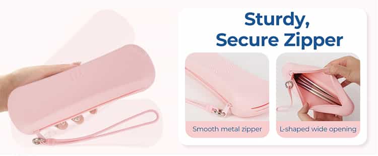 Pink silicone brush pouch with sturdy zipper