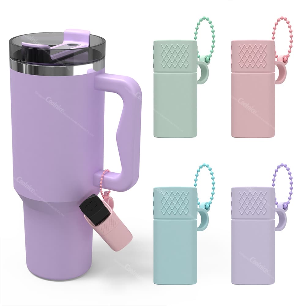 Silicone lipstick cases in pastel colors with chain