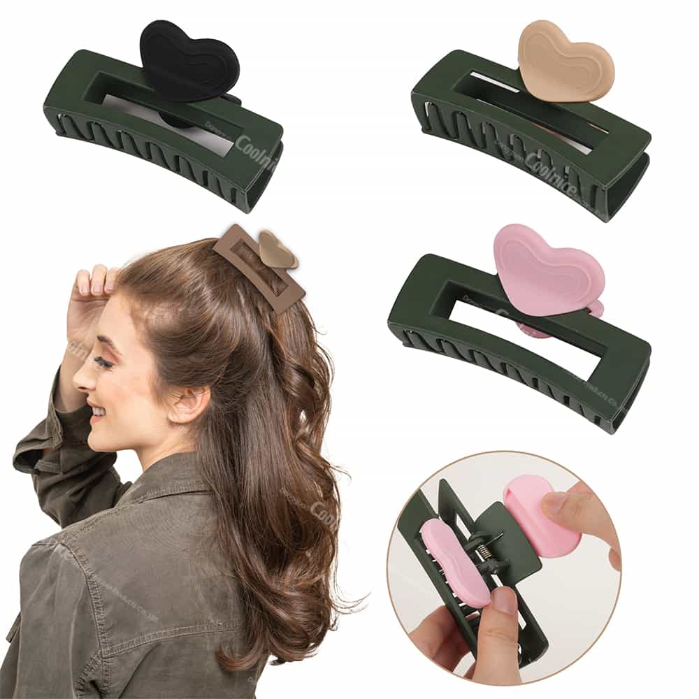 Multi-color heart silicone hair claw clips with close-up view