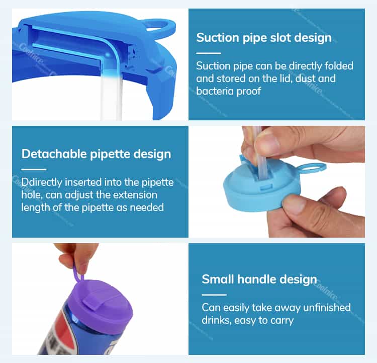 Foldable straw and handle on silicone can lid