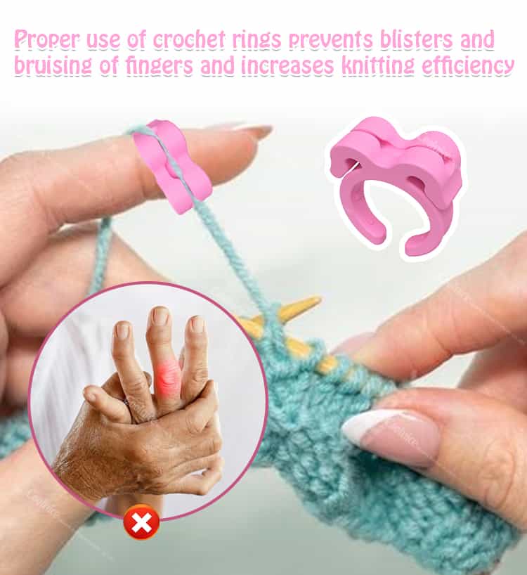 Silicone crochet ring prevents finger blisters and injuries