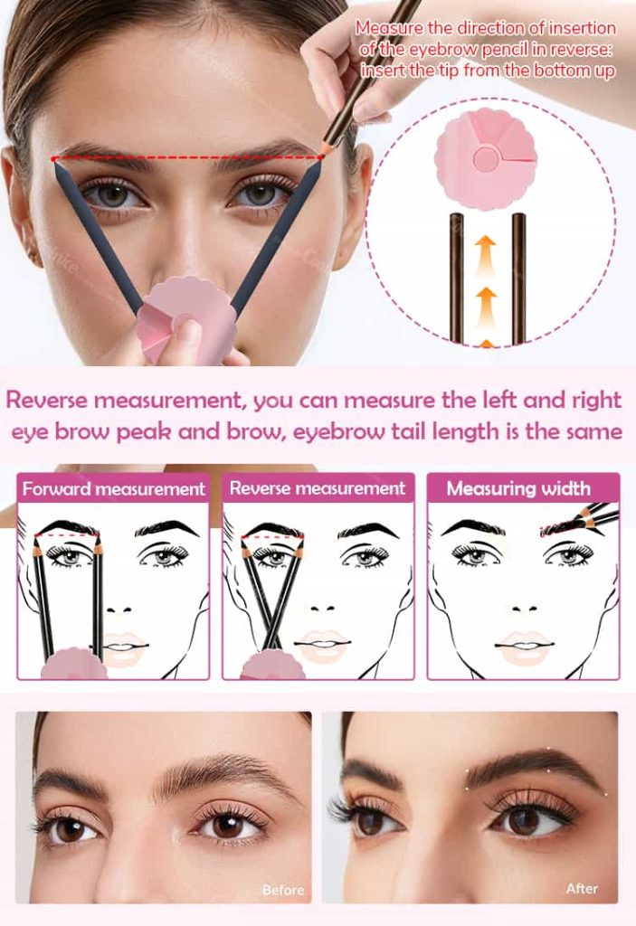 Reverse measurement eyebrow mapping tool for peak, tail, and width comparison.