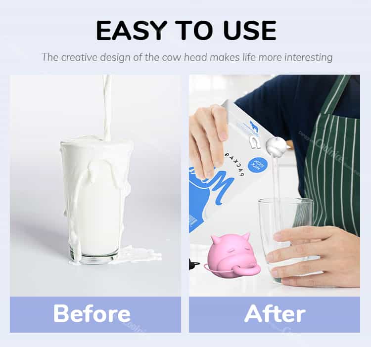 Before and after of using silicone milk bottle cap with cow head design