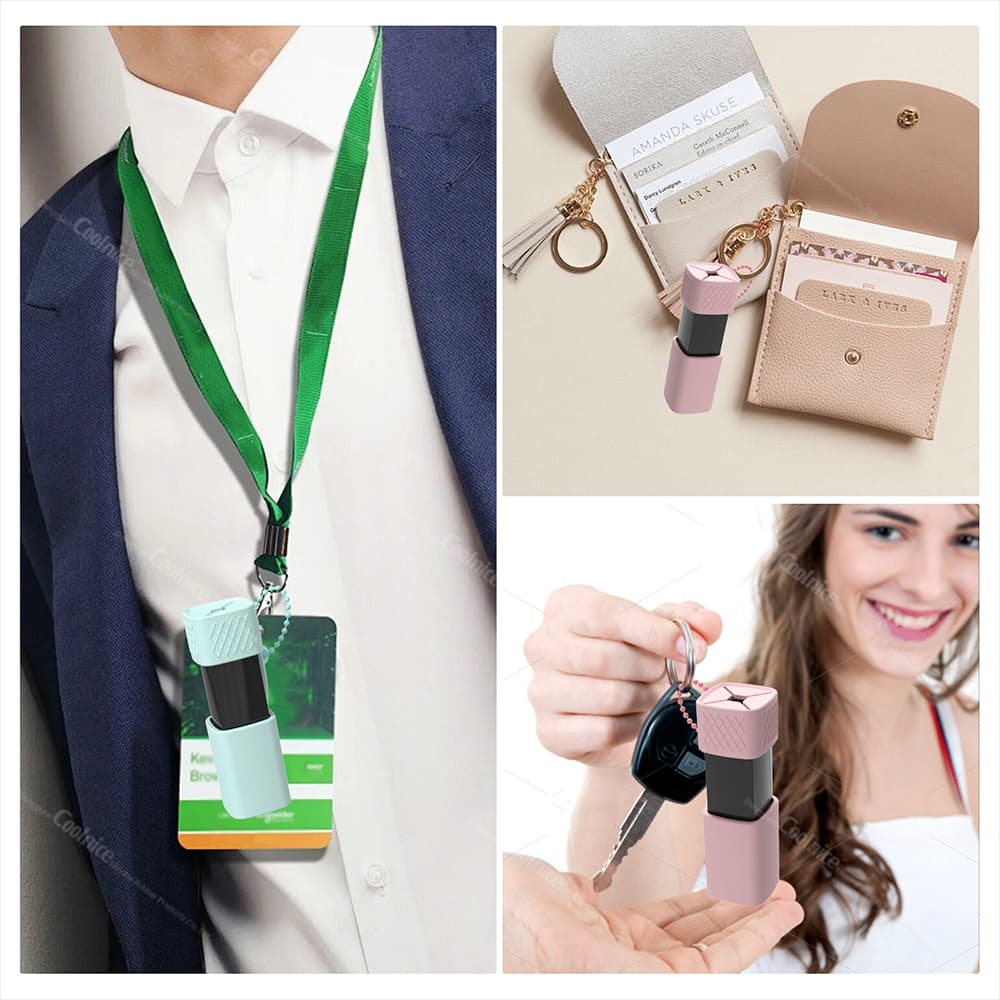Silicone lipstick case attached to lanyard and keychain