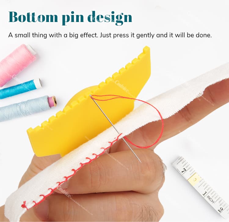 Yellow silicone sewing template with bottom pin design for precise stitching.