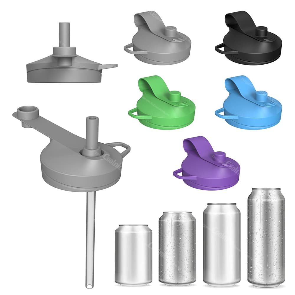 Silicone soda can lid with straw attached